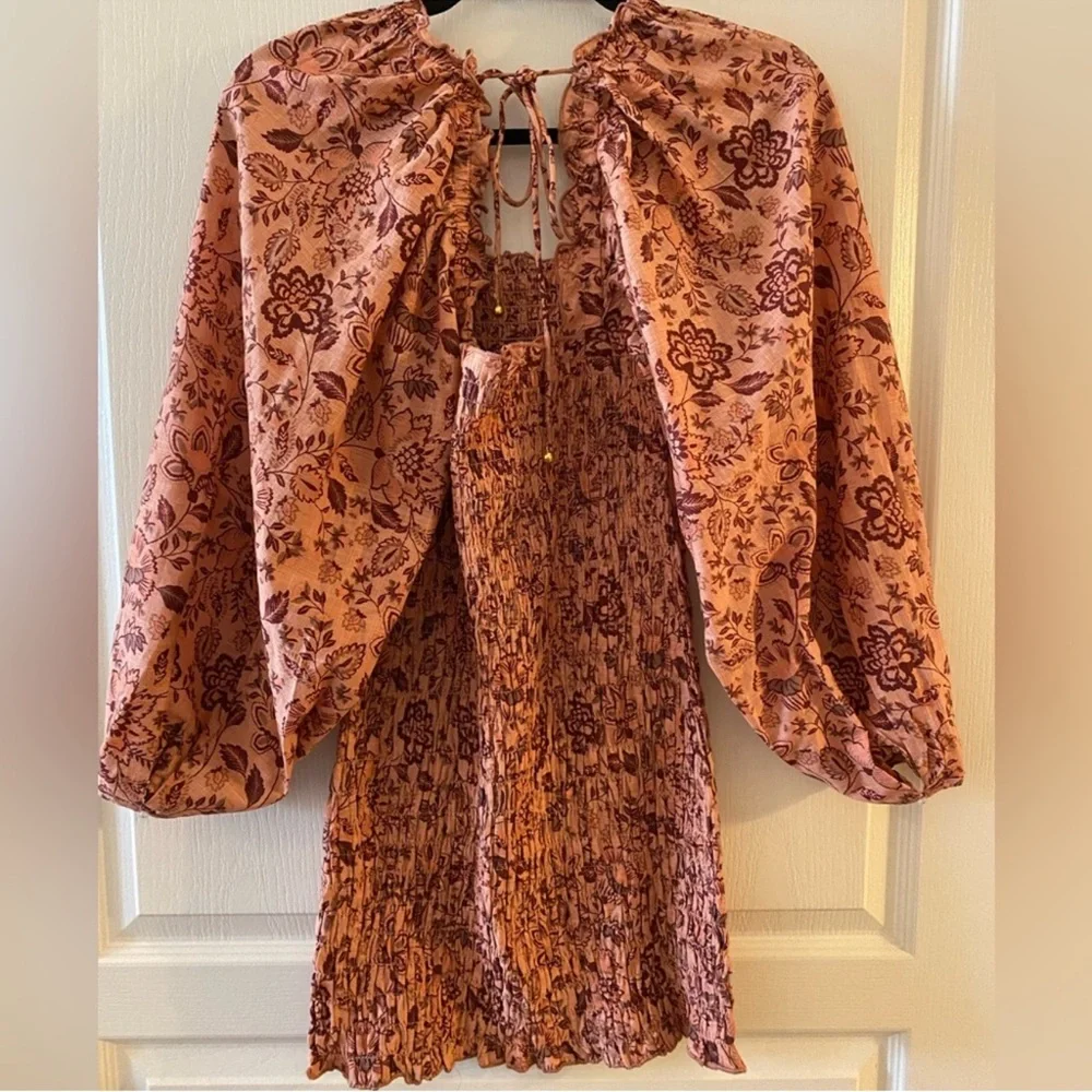 FREE PEOPLE Smock It To Me Mini Dress in Apricot Combo - S